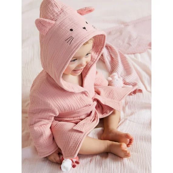 Peignoir bébé animal en gaze de coton bio* personnalisable rose