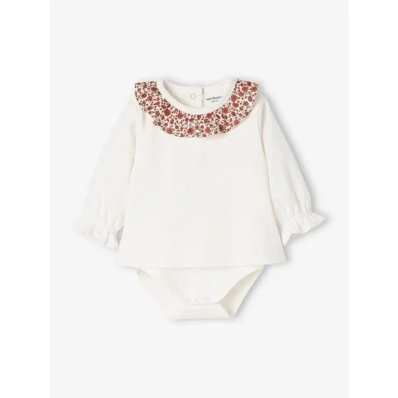 T-shirt body col volanté bébé manches longues ivoire