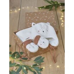 Coffret Noël bébé garçon bonnet + snood + moufles écru