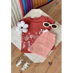 Ensemble Enfant T-shirt Et Short En Gaze De Coton Fiesta Terracotta