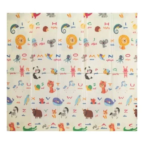 Tapis d&rsquo;Eveil Pliable Réversible Bébé Alphabet & Animaux – KIDOLO – Grande Dimension – Multicouleur – Mousse XPE beige