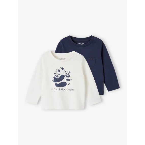 Lot de 2 tee-shirts Basics bébé manches longues écru