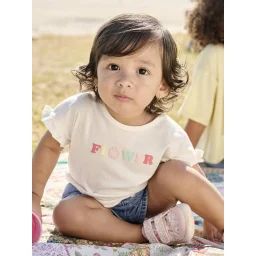 T-shirt motif fantaisie bébé en coton bio blanc