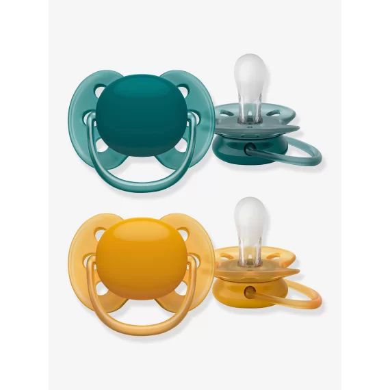 Lot de 2 sucettes ultra douces 2e âge Philips AVENT bleu canard + orange