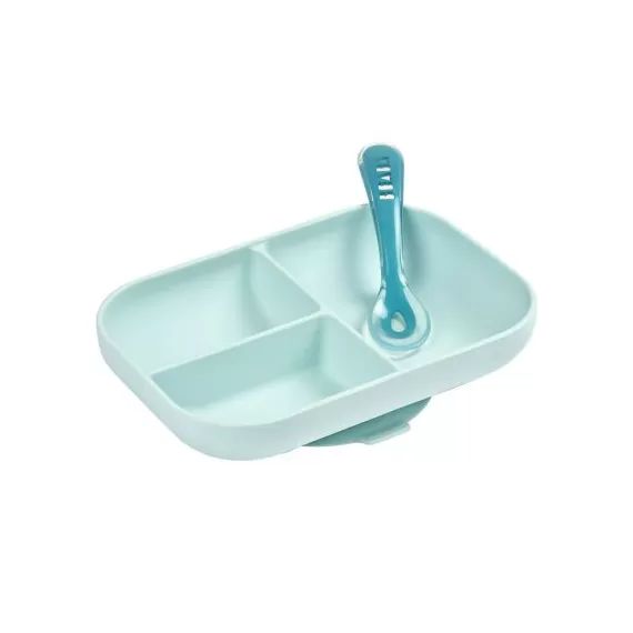 Coffret assiette à compartiments et cuillère bleu