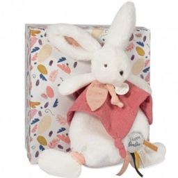Doudou plat avec coffret lapin corail Happy Boho