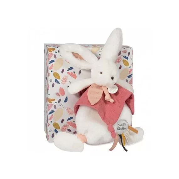 Doudou plat avec coffret lapin corail Happy Boho