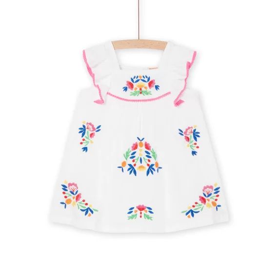 Robe Blanche À Broderies Fleuries