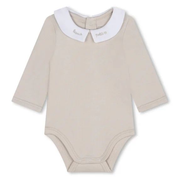 Body à col en popeline brodé Garçon Beige