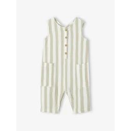 Combinaison rayée en gaze de coton bébé rayé vert
