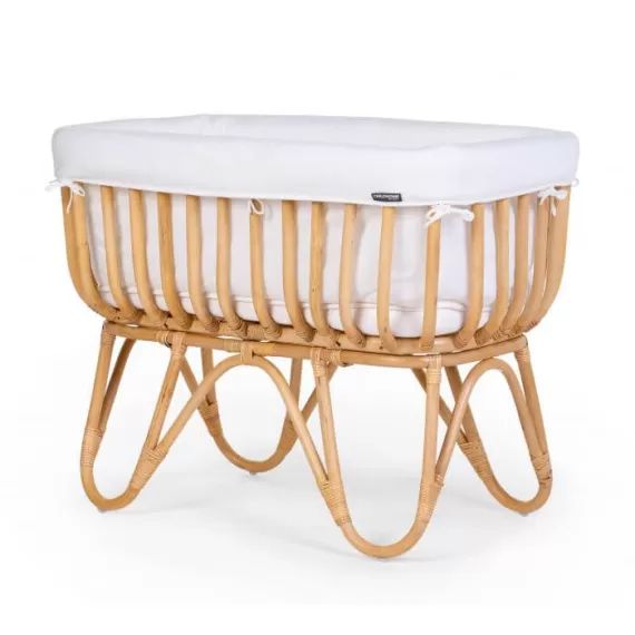 Berceau en rotin rectangulaire avec habillage en jersey et matelas inclus