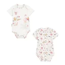 Lot De 2 Bodies Bébé Manches Courtes Petit Paradis Blanc