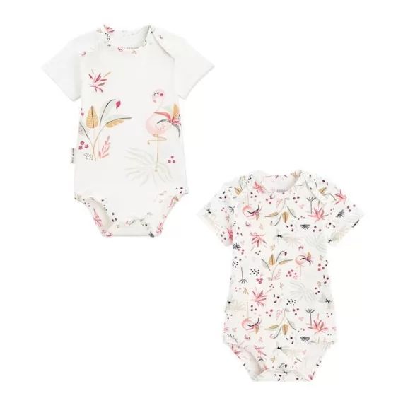 Lot De 2 Bodies Bébé Manches Courtes Petit Paradis Blanc