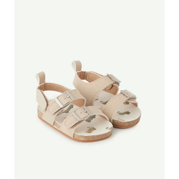 Chaussons style sandales bébé garçon beiges avec boucles –  – Soldes