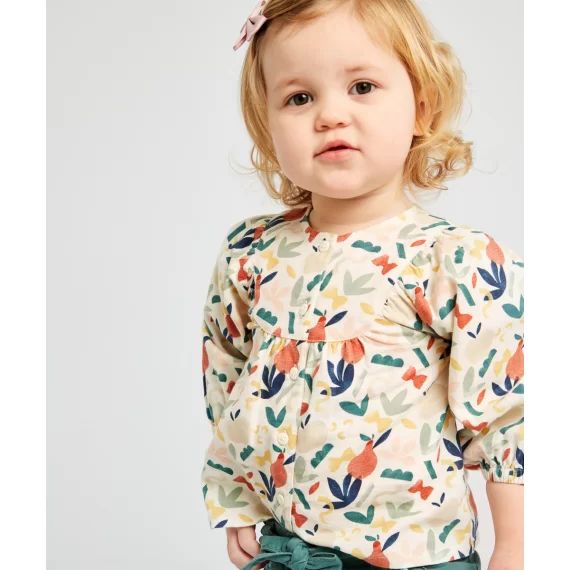 Chemise en coton bébé fille avec fronces et motifs colorés –  – Soldes