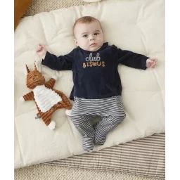 Dors bien rayé en coton bio avec message bisous naissance –  – Soldes