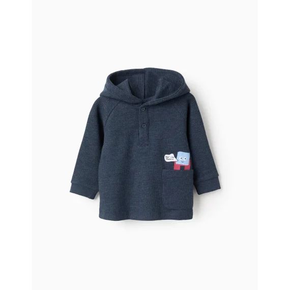 Sweat À Capuche Et Texture Waffle Bleu Foncé