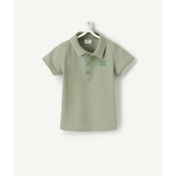 Polo bébé garçon en coton vert avec message brodé –  – Soldes