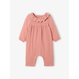 Combinaison en gaze de coton doublé bébé bois de rose