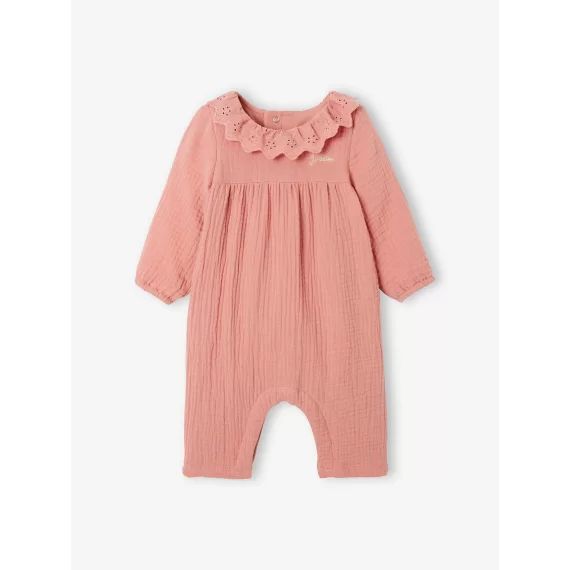 Combinaison en gaze de coton doublé bébé bois de rose
