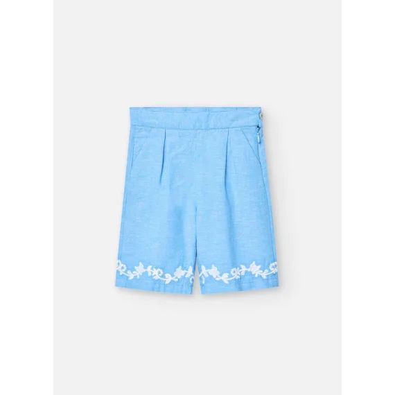 Pantalon Ample Avec Fleurs Brodées Bleu
