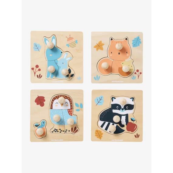 Lot de 4 puzzles boutons LES AMIS DE LA FORÊT en bois FSC® bois