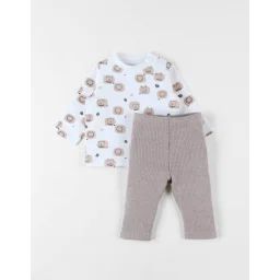 Set T-shirt + Legging Jersey Côtelé Beige