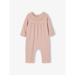 Combinaison en gaze de coton doublé bébé rose poudré