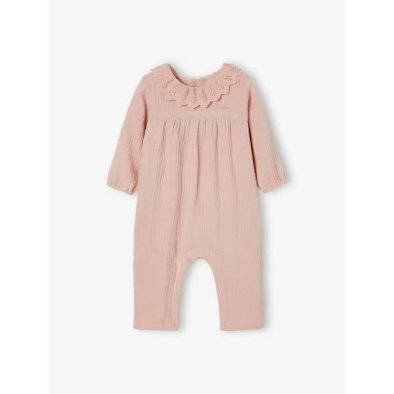 Combinaison en gaze de coton doublé bébé rose poudré