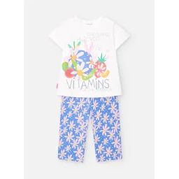 Ensemble T-shirt Avec Dessin Frontal Et Pantalon Imprimé Blanc