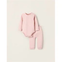 Pyjama Côtelé De Body Et Pantalon Rose Clair