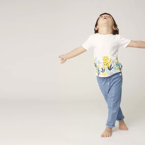 Pantalon en coton avec lien Garçon Bleu