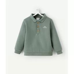 Sweat bébé garçon en fibres recyclées style polo vert –  – Soldes
