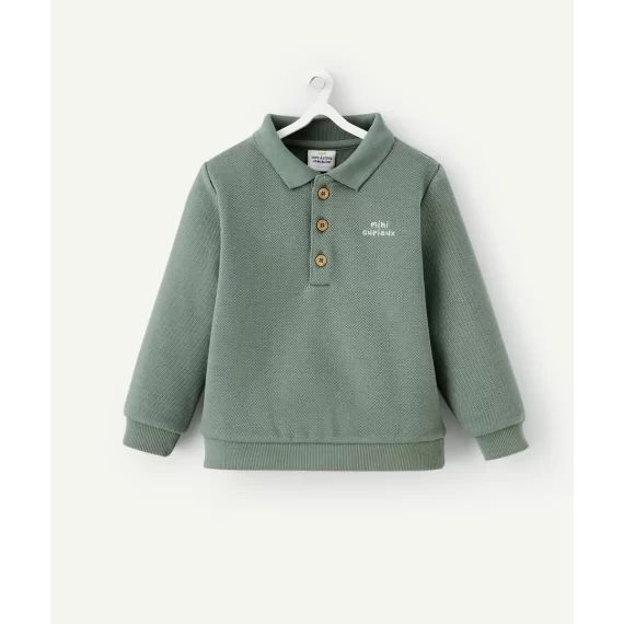 Sweat bébé garçon en fibres recyclées style polo vert –  – Soldes