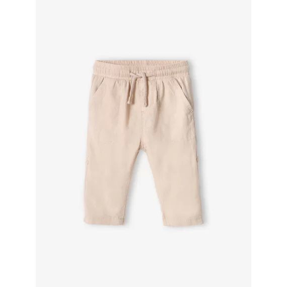 Pantalon retroussable bébé en lin et coton beige