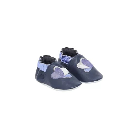 Chaussons En Cuir Bleus Avec Patch C?urs