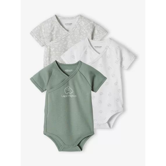 Lot de 3 bodies manches courtes bébé ouverture naissance vert d&rsquo;eau