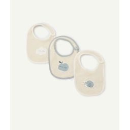 Lot de 3 bavoirs mixte en coton écru et bleu avec motifs –  – Soldes