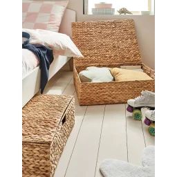 Panier de rangement XL pour dessous de lit en jacinthe d’eau beige doré