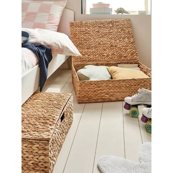 Panier de rangement XL pour dessous de lit en jacinthe d’eau beige doré