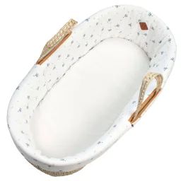 Habillage De Couffin En Gaze De Coton Blanc Imprimé Bleuet