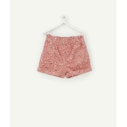 Bermuda droit en velours rose avec imprimé bébé fille –  – Soldes