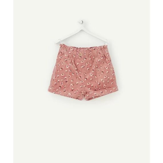 Bermuda droit en velours rose avec imprimé bébé fille –  – Soldes