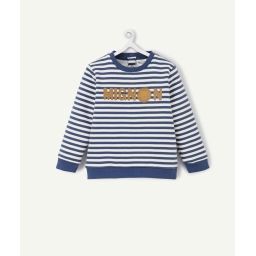 Sweat bébé garçon rayé bleu et blanc en fibres recyclées –  – Soldes