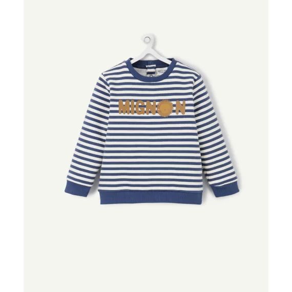 Sweat bébé garçon rayé bleu et blanc en fibres recyclées –  – Soldes