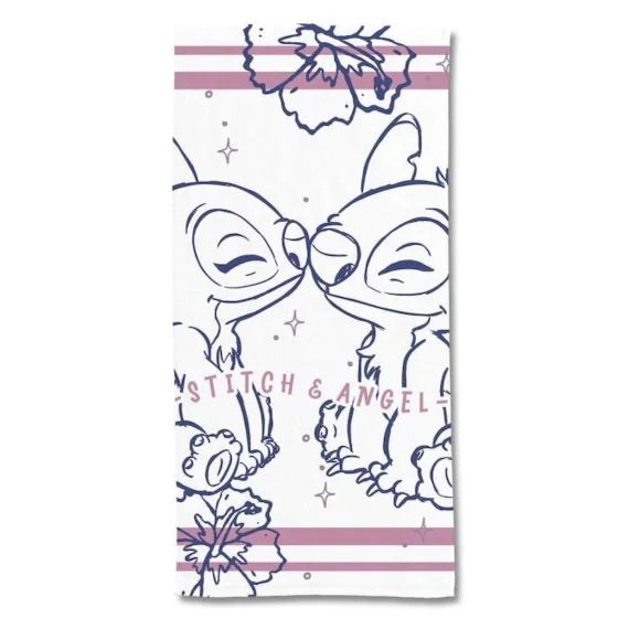 Disney – Serviette De Plage Stitch Et Angel Disney 70×140 Cm – Polycoton – 300 Gsm – Blanc Blanc