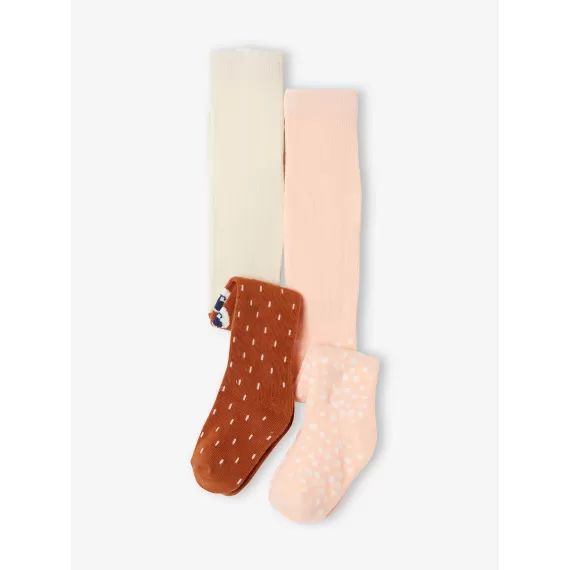 Lot de 2 paires de collants bébé en maille pois/ours lot rose saumon clair