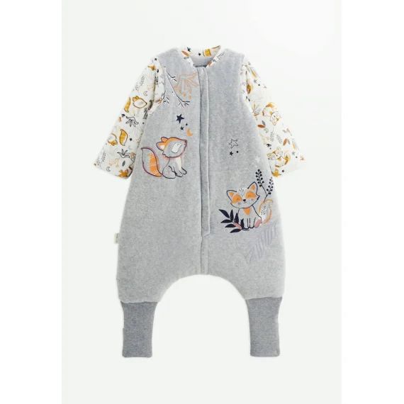 Turbulette D&rsquo;hiver En Velours Avec Pieds Retroussables Et Manches Amovibles Petit Loup Gris