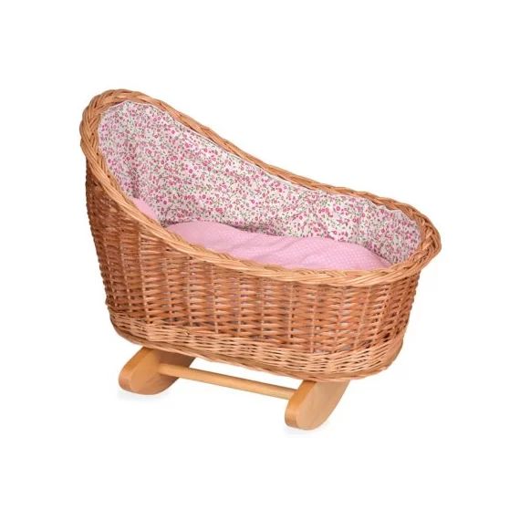 Berceau pour poupée en osier fleurs roses