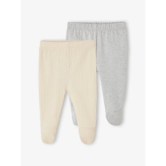 Lot 2 pantalons à pieds bébé en côtes gris chiné